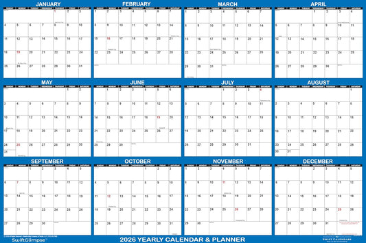 48in x 72in SwiftGlimpse Jumbo Wall Calendar for 2026 Planning