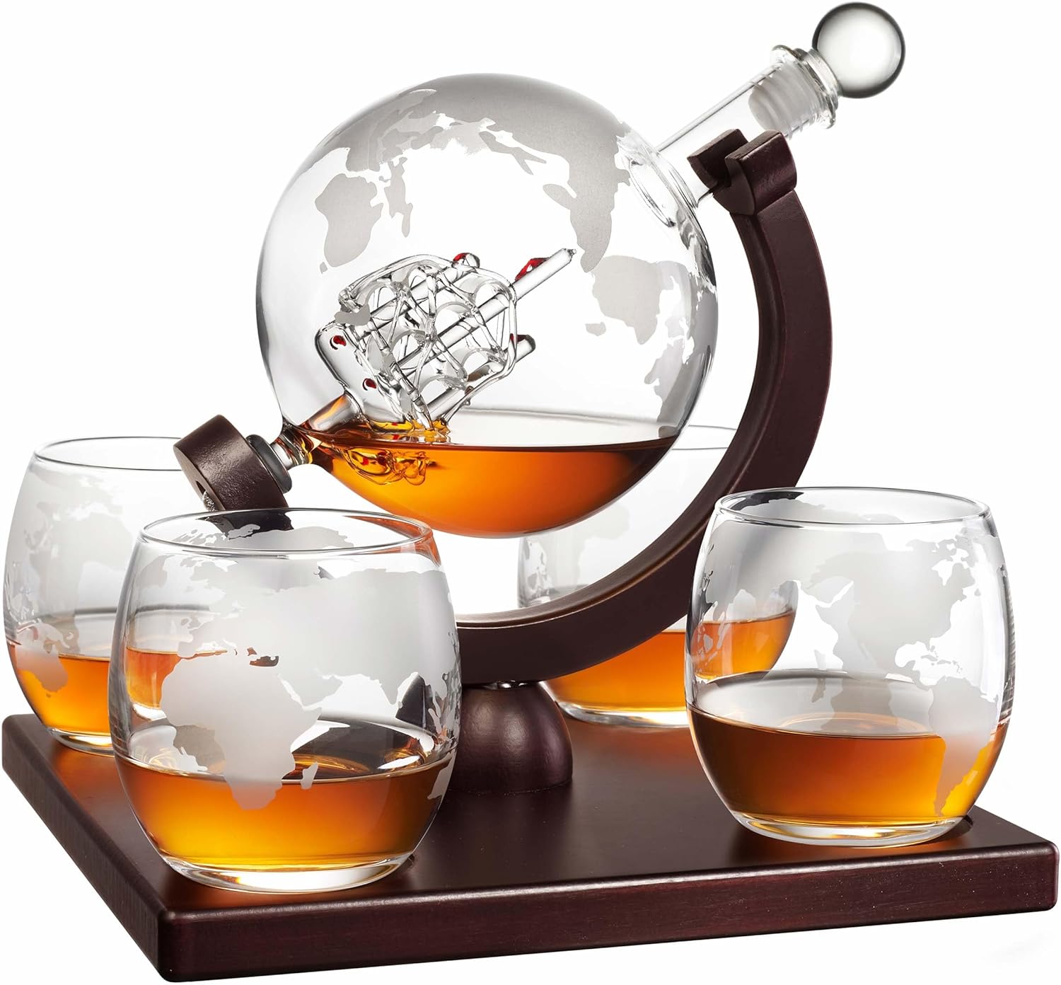 Whiskey Decanter Globe Set with 4 Glasses for Men Gifts