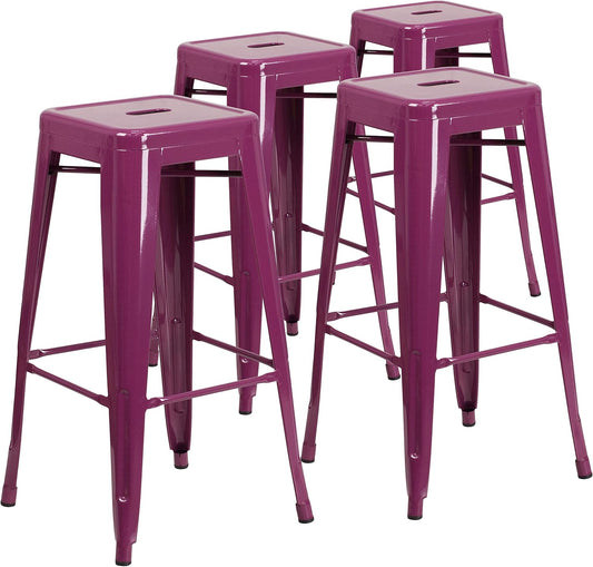Industrial Style 30ft High Backless Purple Barstools Set of 4