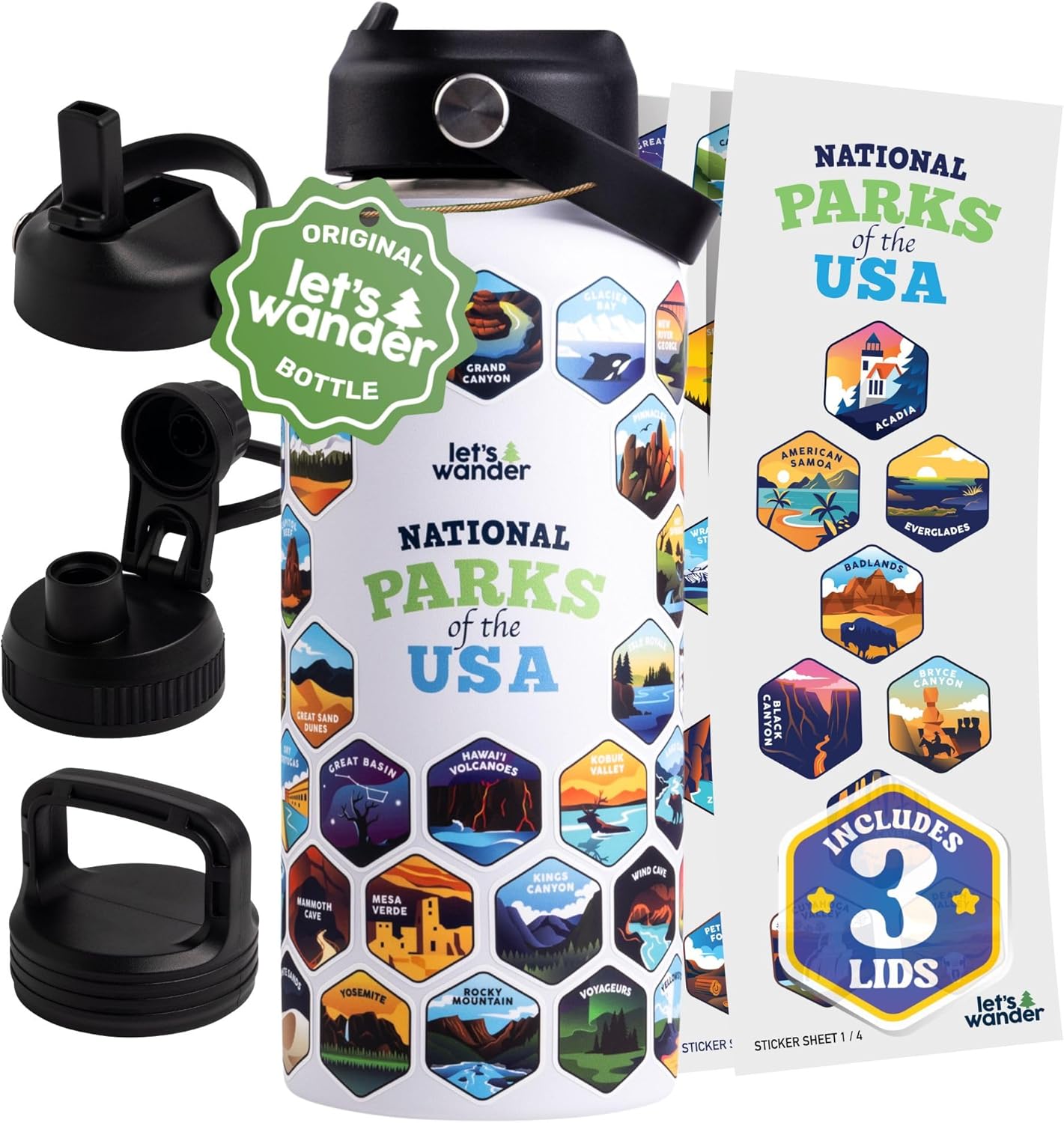 LET'S WANDER National Parks Water Bottle - Perfect for Hikers