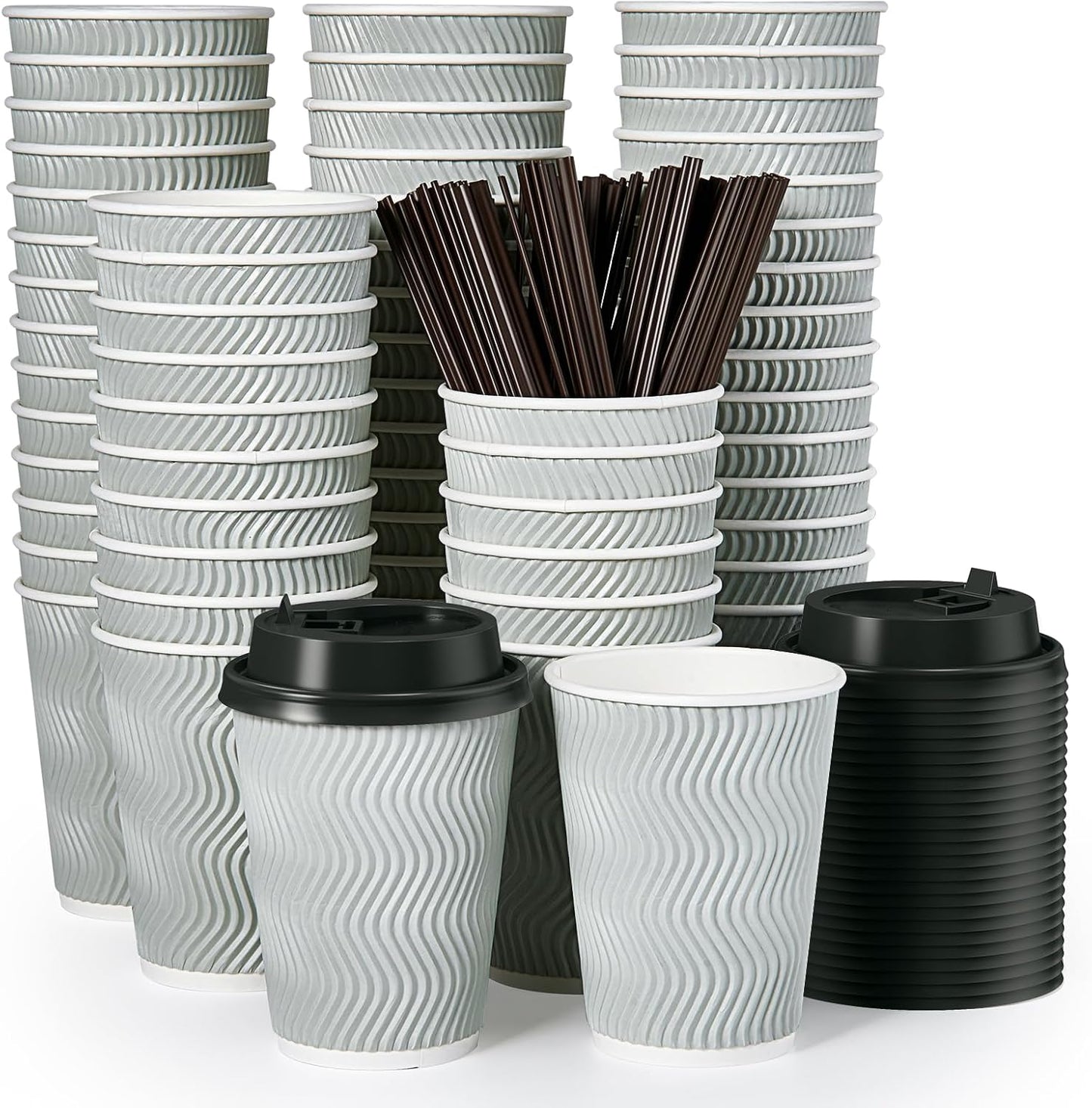 MUCHII 12oz Insulated Ripple Cups, 100 Count