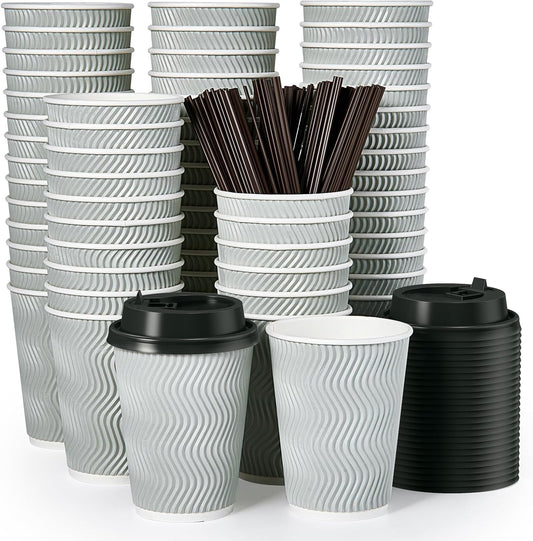 MUCHII 12oz Insulated Ripple Cups, 100 Count