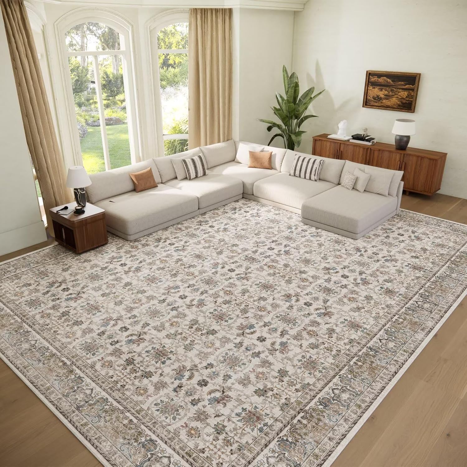 Washable 9x12 Area Rugs for Living Room, Boho Non-Slip Design