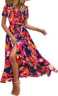 PRETTYGARDEN Floral Summer Maxi Dress - Flowy Boho Wrap V Neck