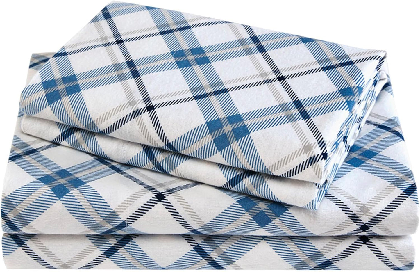 Comfort Spaces Cotton Flannel King Sheets Set in Blue Plaid