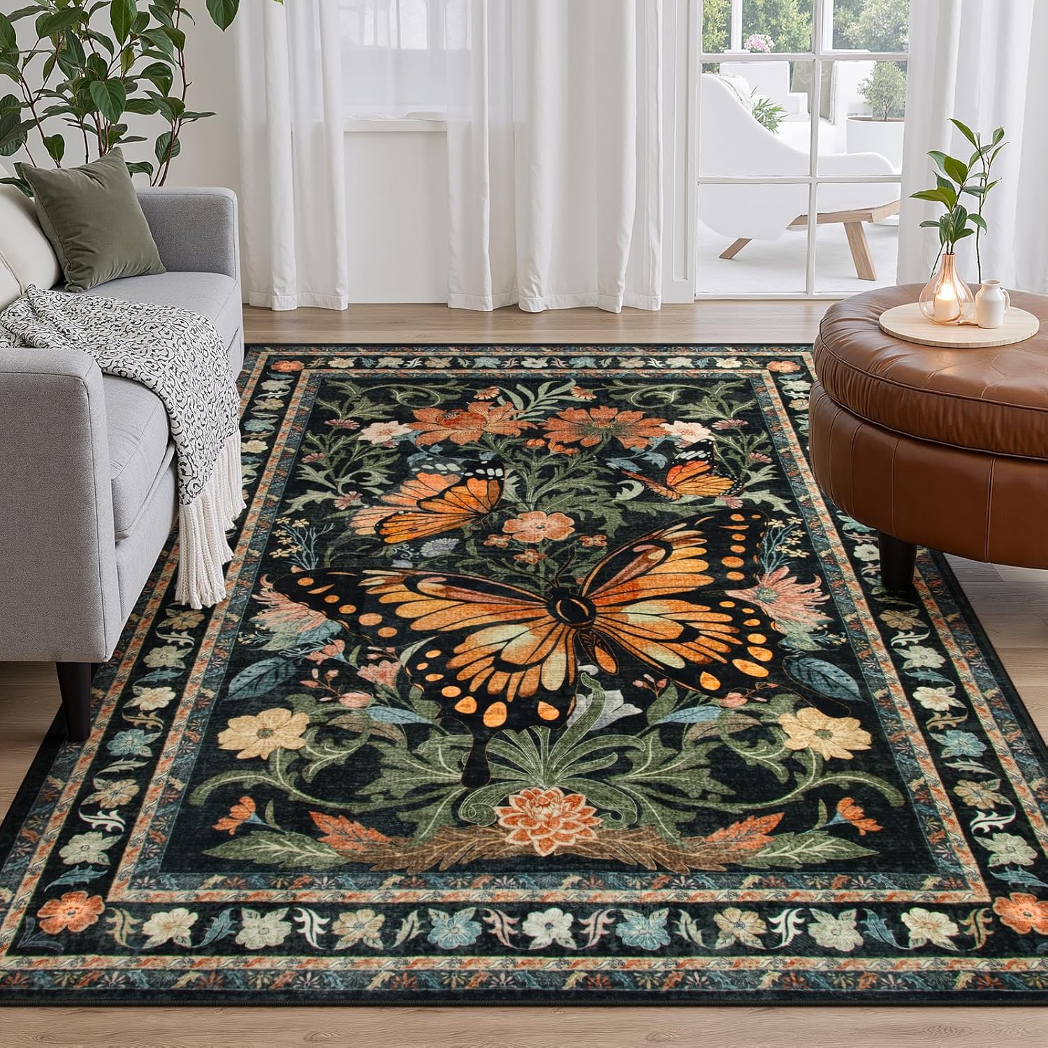Wonnitar Butterfly Washable 5x7 Rug for Cozy Home Spaces