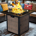 Propane Fire Pit Table 28in Rattan Square Outdoor Gas FirePit - Cozy