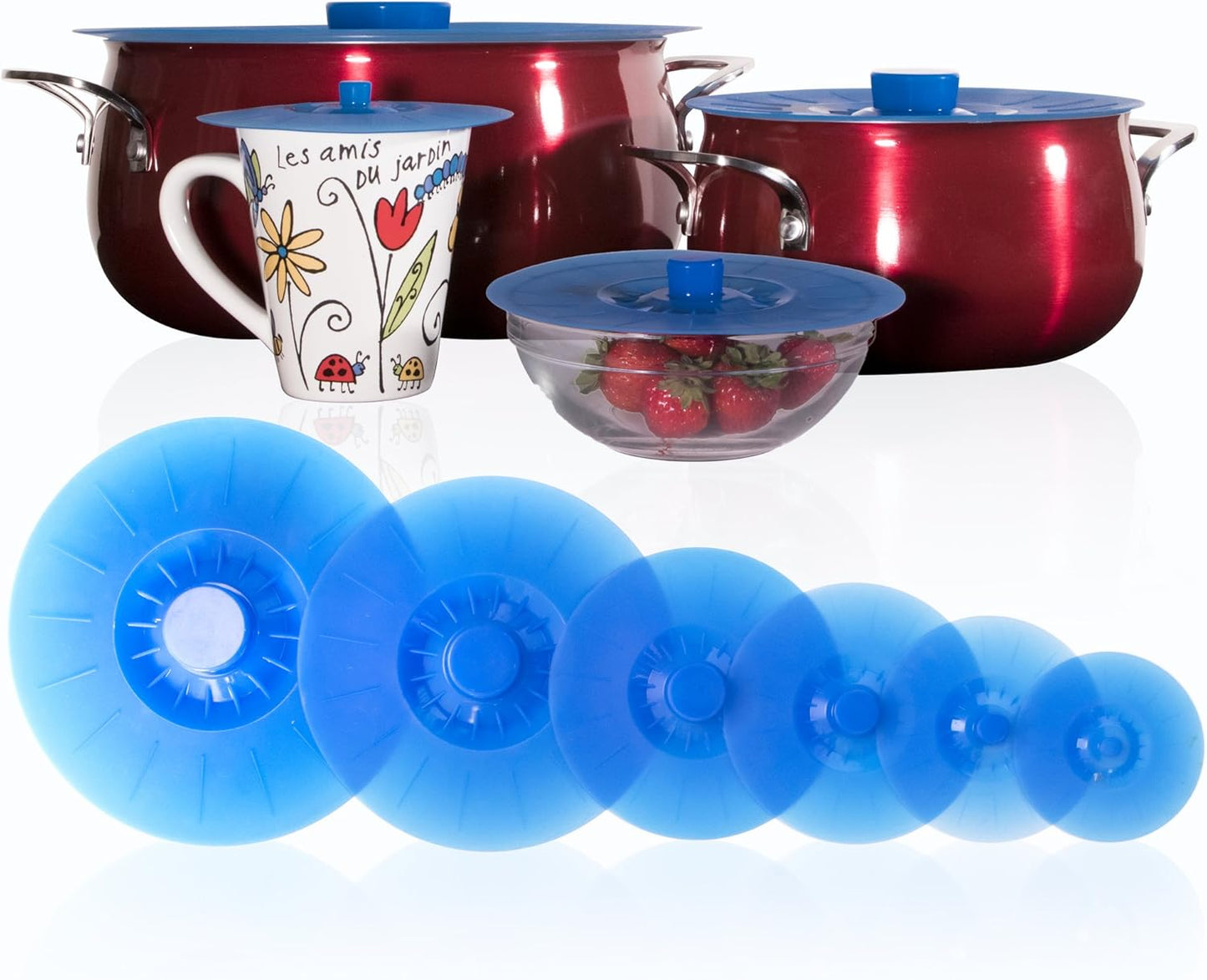 6 Blue Silicone Extra Large Lids - Universal Fit, Sturdy Seal, Easy Storage!