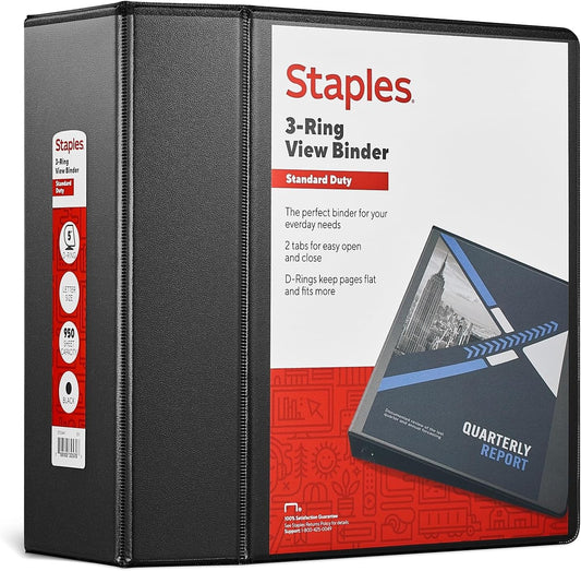 5-Inch Standard View Binder with D-Rings for Organizing Papers