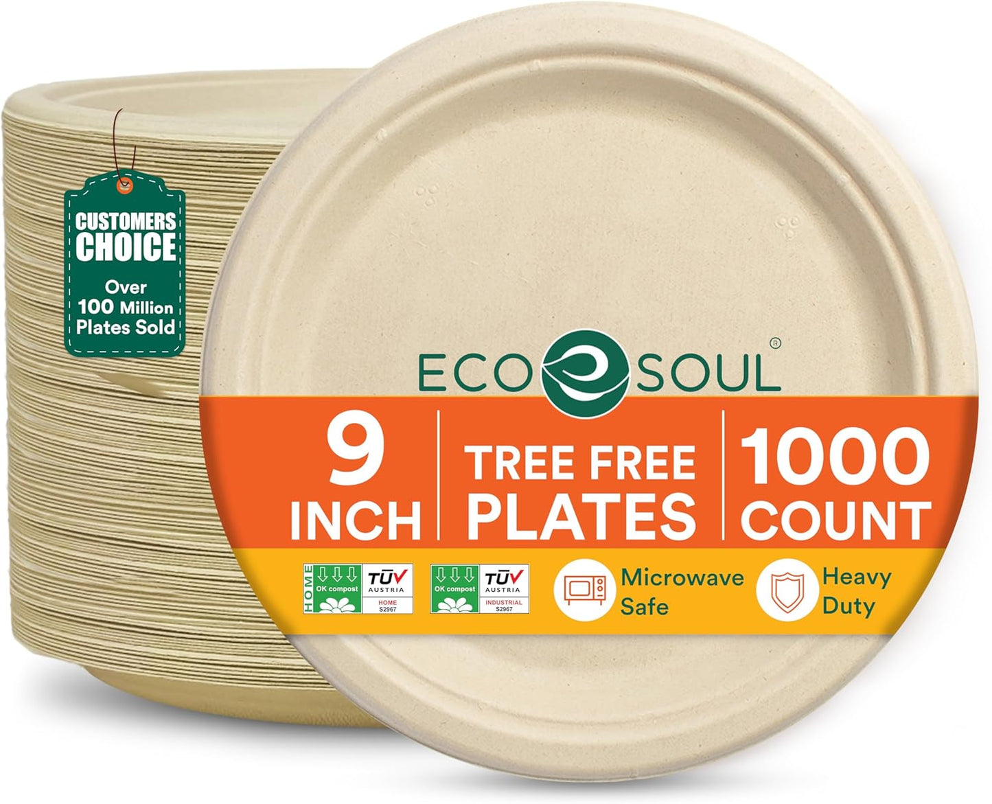 ECO SOUL Compostable 9 Inch Paper Plates for Events and More