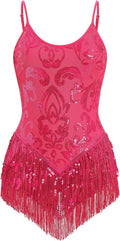 Women Sexy Sequins Fringe Bodysuit for Dance - Sparkly Tassel Look