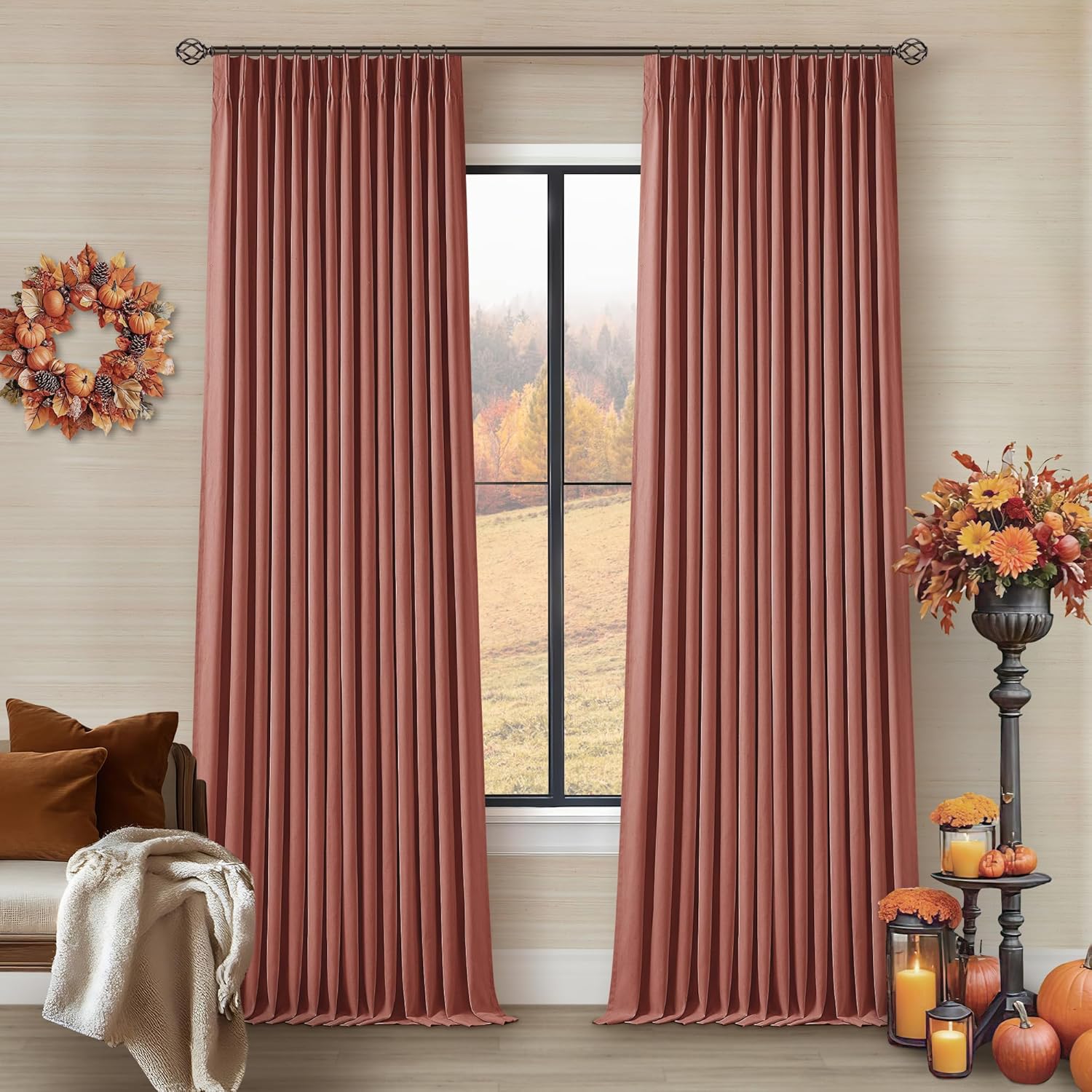 Terracotta Pleated Linen Blackout Curtains for Elegant Spaces