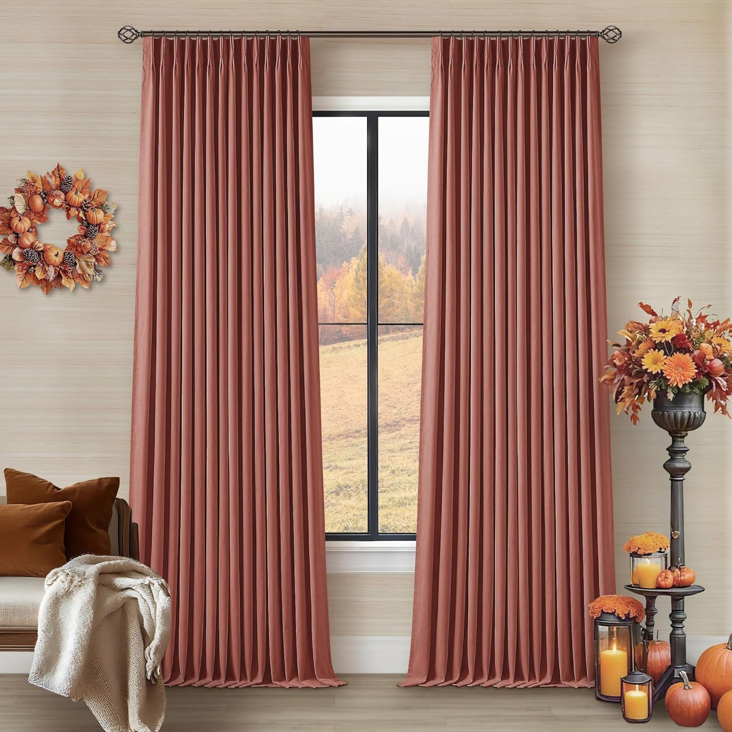Terracotta Blackout Linen Curtains for Bedroom and Living Room