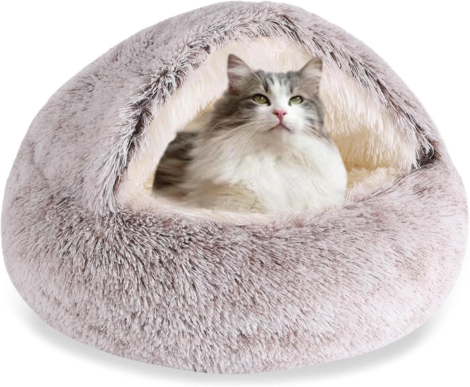 Washable Cozy Cat Cave Bed for Small Pets - Coffee