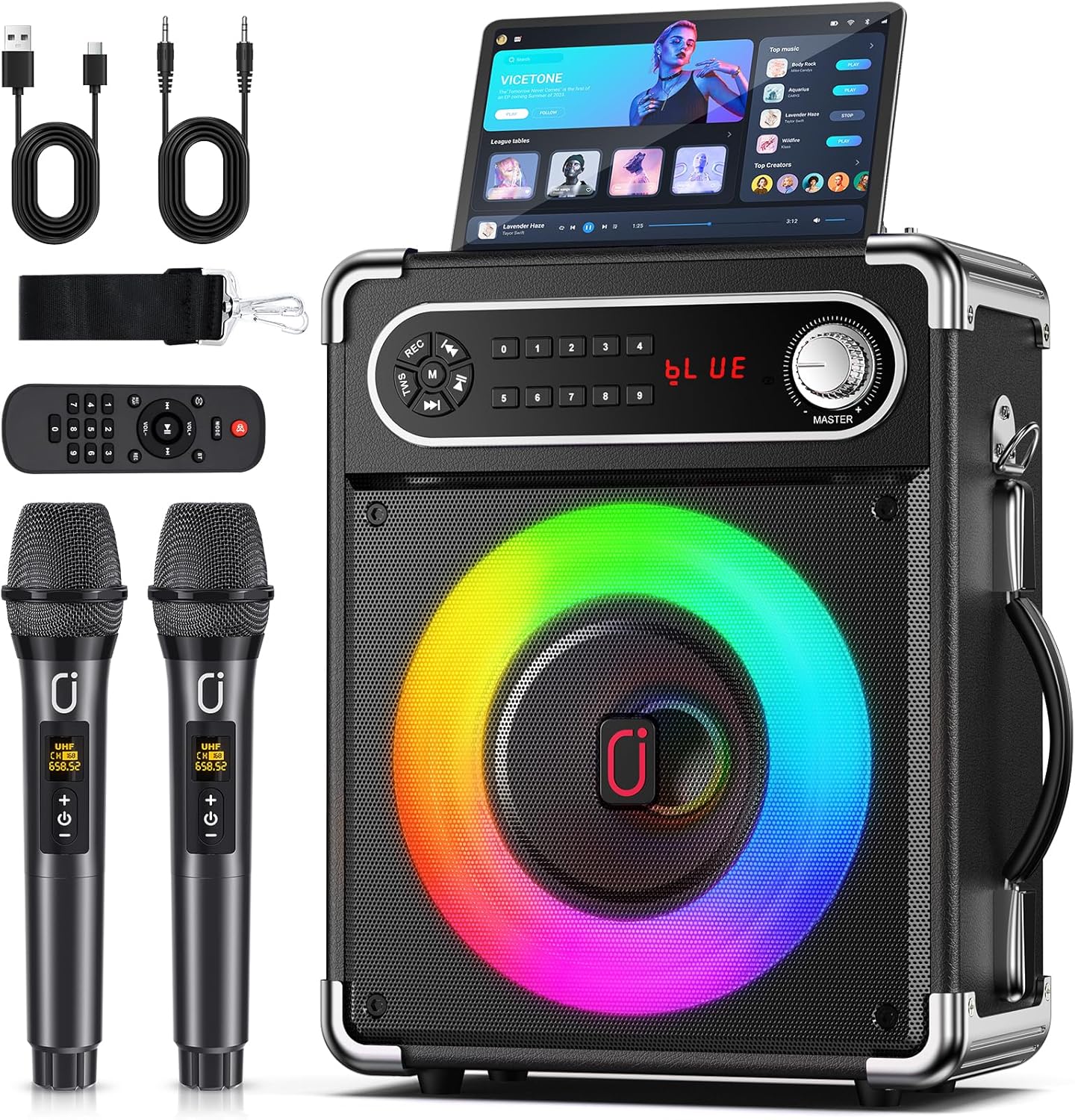JYX Karaoke Machine with Wireless Microphones and Disco Lights