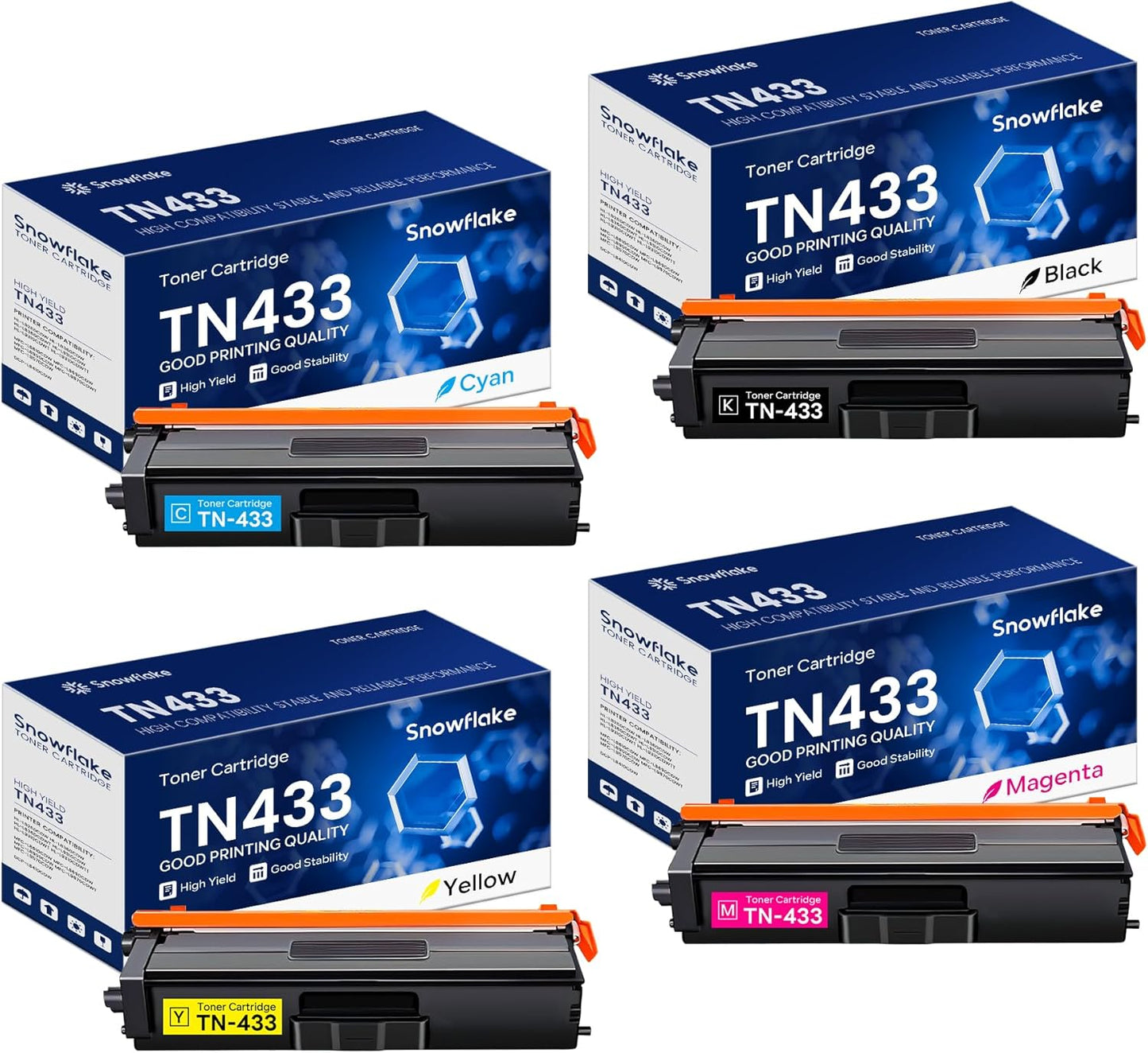 TN433 Toner Cartridge Set 4 Pack for Brother Printers