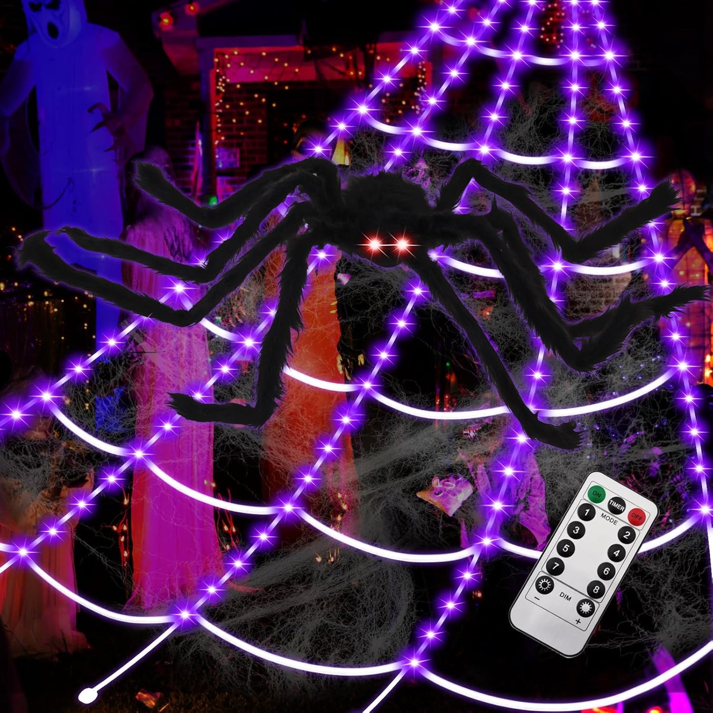Giant Spider Webs Halloween Decorations with Remote Control Lights
