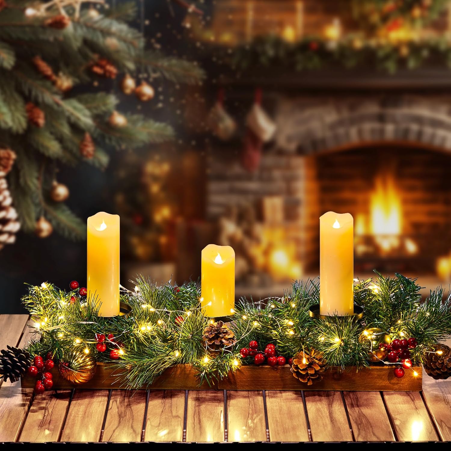 Brightown 23.6 L Foldable Wooden Box with Fairy Lights and Ornaments