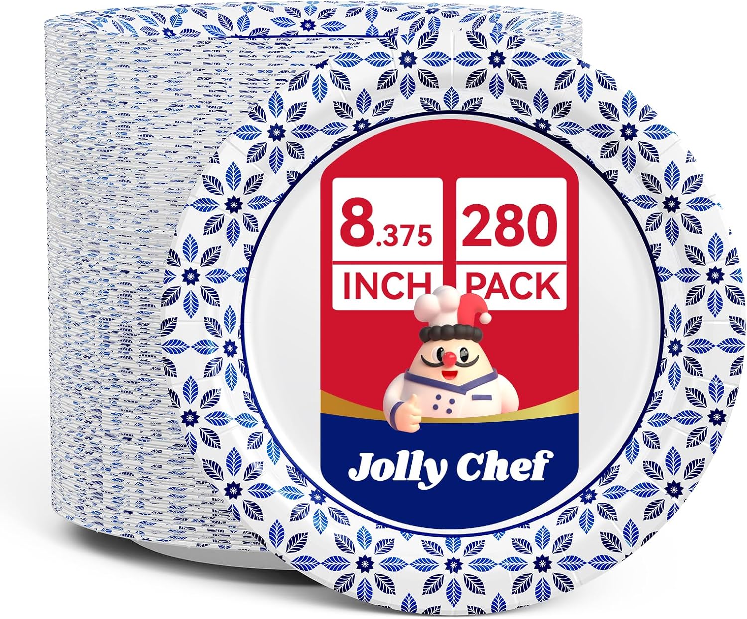 JOLLY CHEF 8.37 inch Heavy Duty Disposable Paper Plates 280 Count