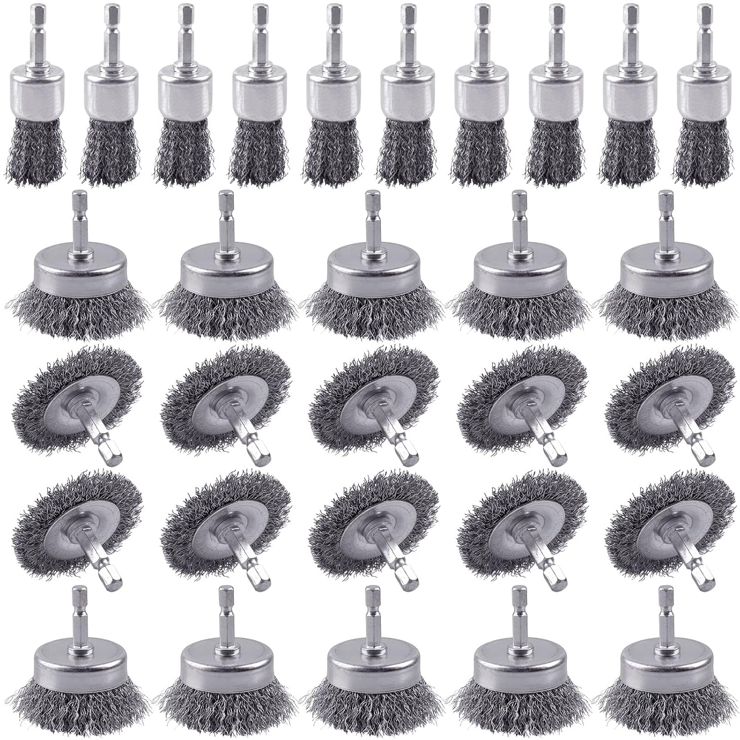 30 Pack Carbon Steel Wire Wheel Brush Set for Rust Removal