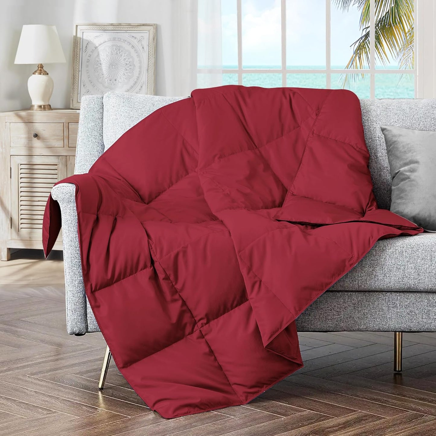 Soft Feather Down Throw Blanket for Cozy Indoor and Outdoor Use
