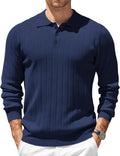 Mens Knit Polo Sweater Long Sleeve Polo - Lightweight Casual Knit