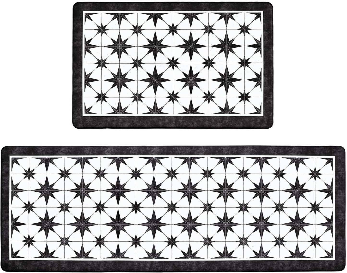 Black Kitchen Rugs Set of 2, Anti Fatigue Mats for Comfort