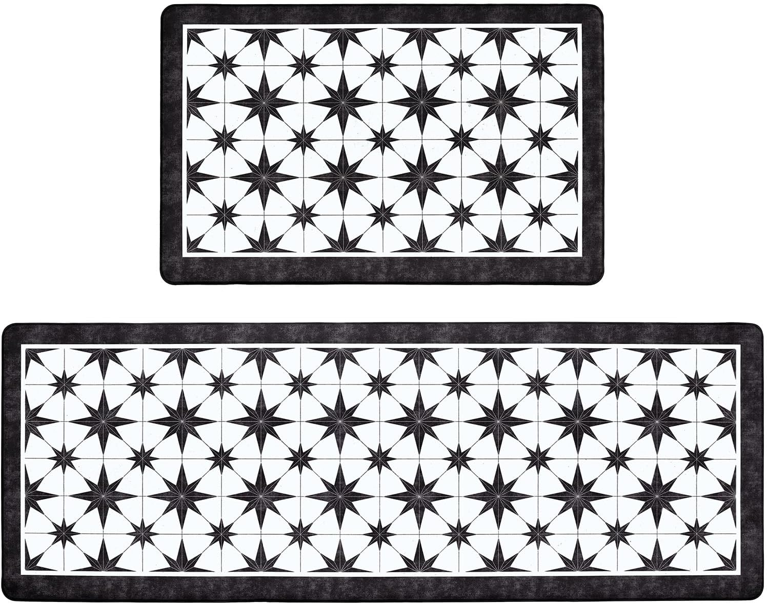 Black Kitchen Rugs Set of 2, Anti Fatigue Mats for Comfort