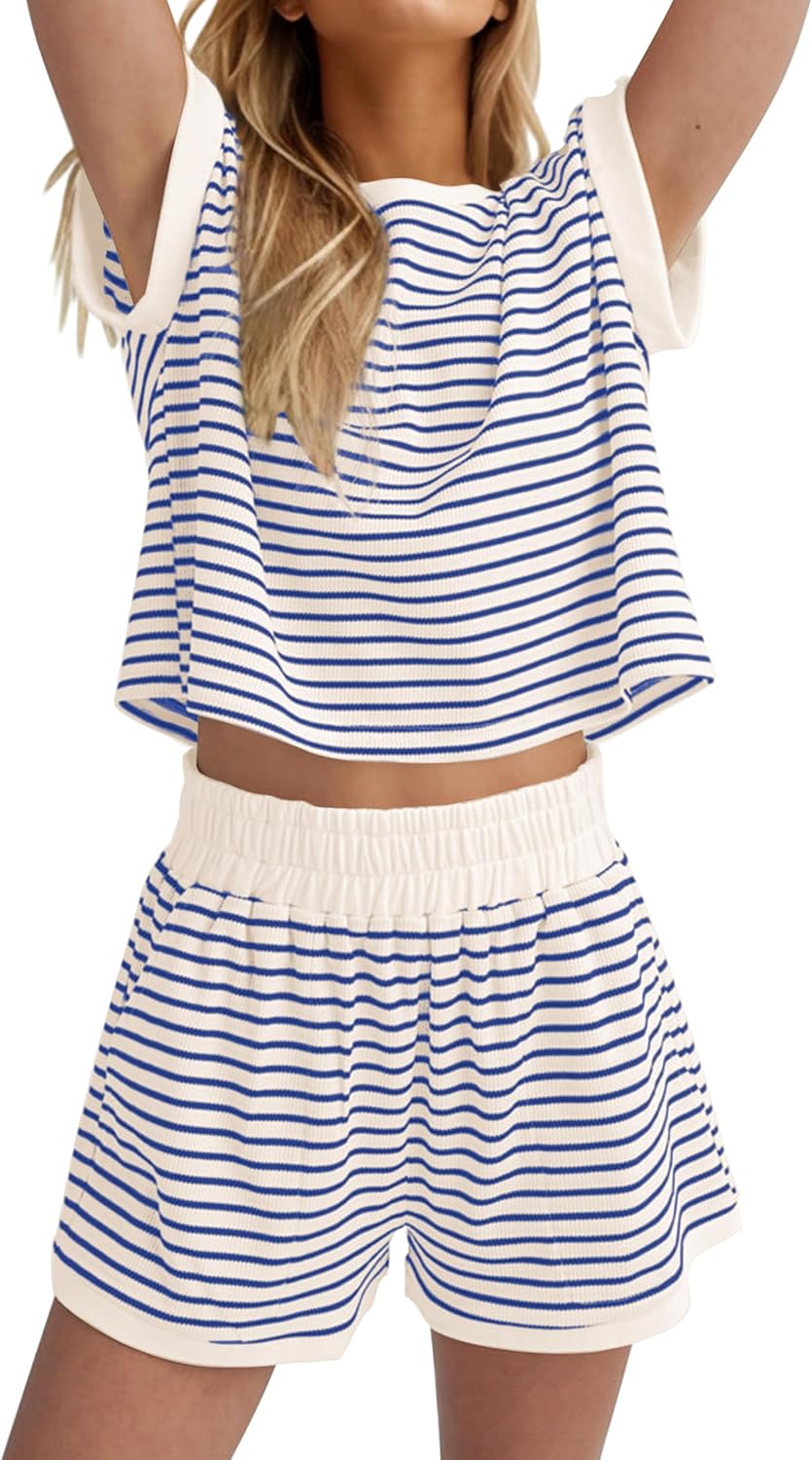 MISSACTIVER 2 Piece Lounge Set Women Stripe Knit Casual Outfit