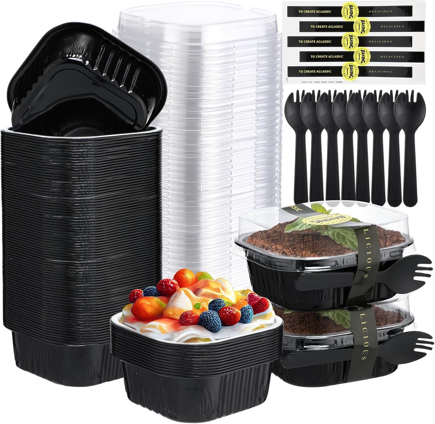 100 Pcs 10 oz Mini Cake Pans with Lids for Baking Events