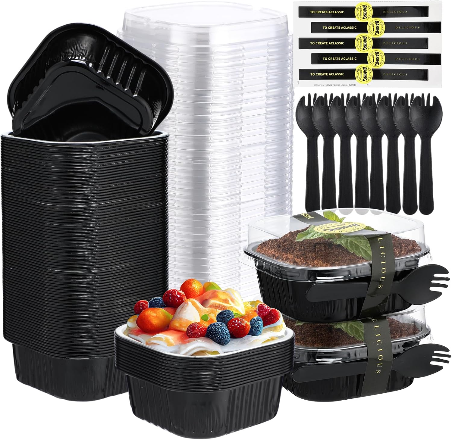 100 Pcs 10 oz Mini Cake Pans with Lids for Baking Events