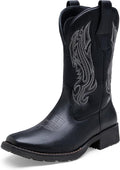 Jousen Cowboy Boots for Men Retro Square Toe - Side Zipper Ease