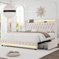 Queen LED Bed Frame with Charging Station and 4 Storage Drawers