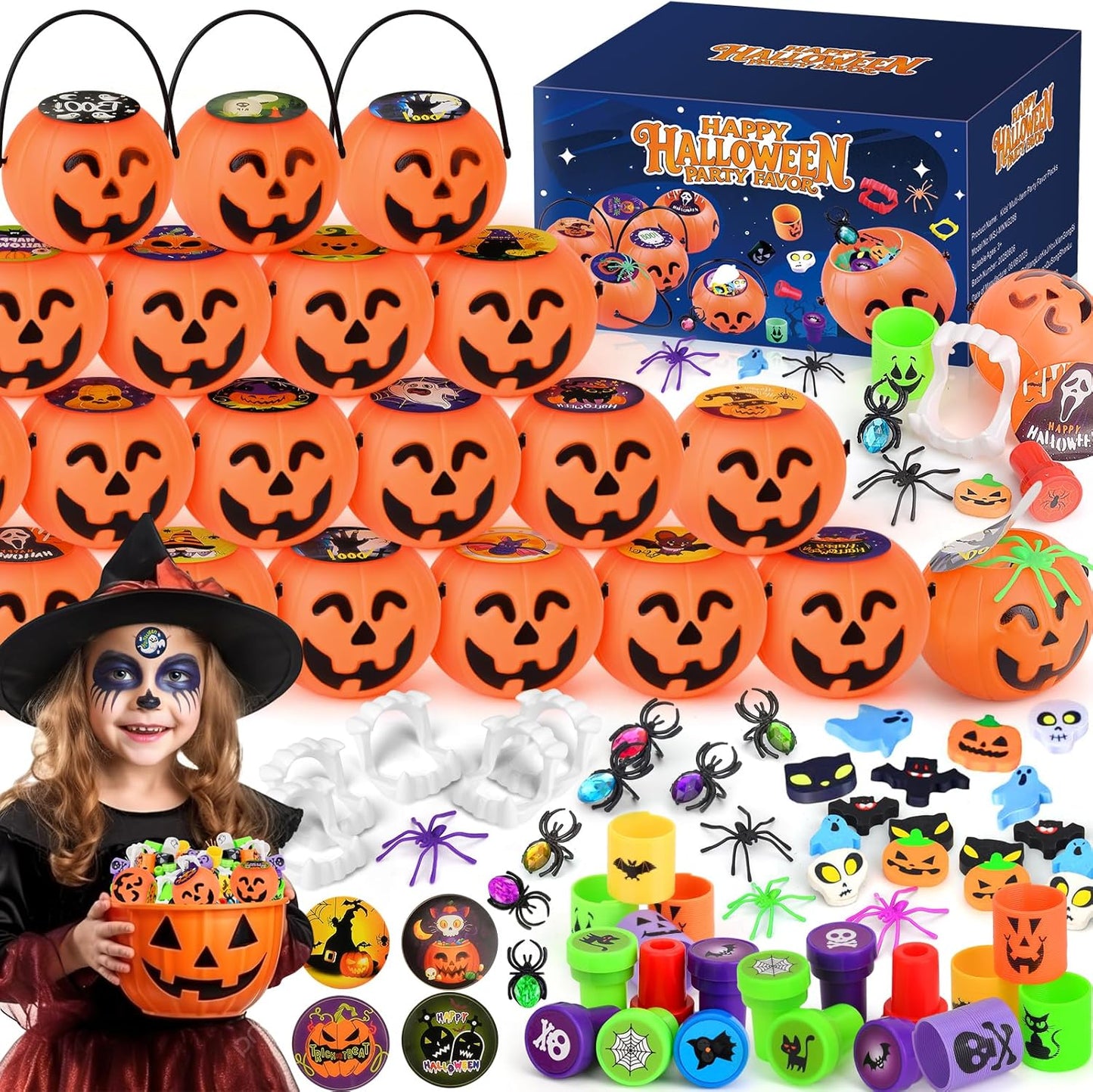 288PCS Halloween Party Favors with Mini Plastic Pumpkin Cauldrons