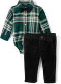Baby Boys Button Down Shirt and Pants 2 Piece Outfit - Soft Cotton