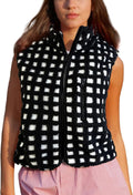 Checkered Sherpa Vest Fleece Jacket Womens Lightweight Zip Up - Cozy