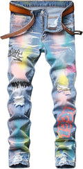 Men's Slim Fit Printed Denim Jeans - Casual Skinny Comfort