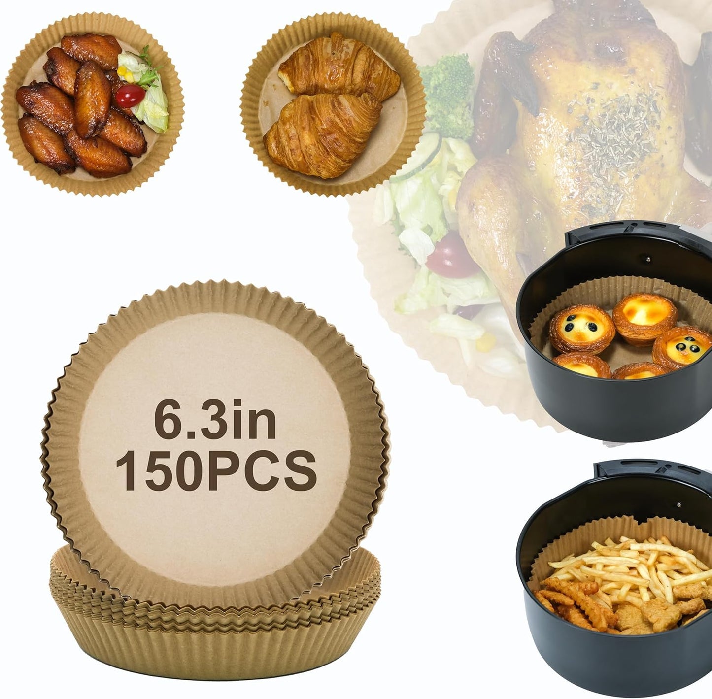 150pc 6.3 Round Air Fryer Liners - Easy Cleanup!