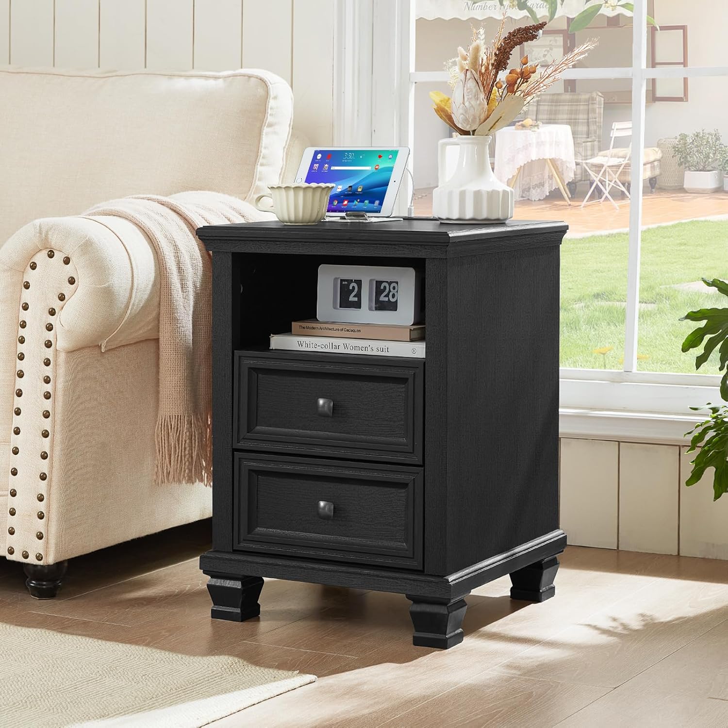 Farmhouse Side Table with Charging Station for Modern Living