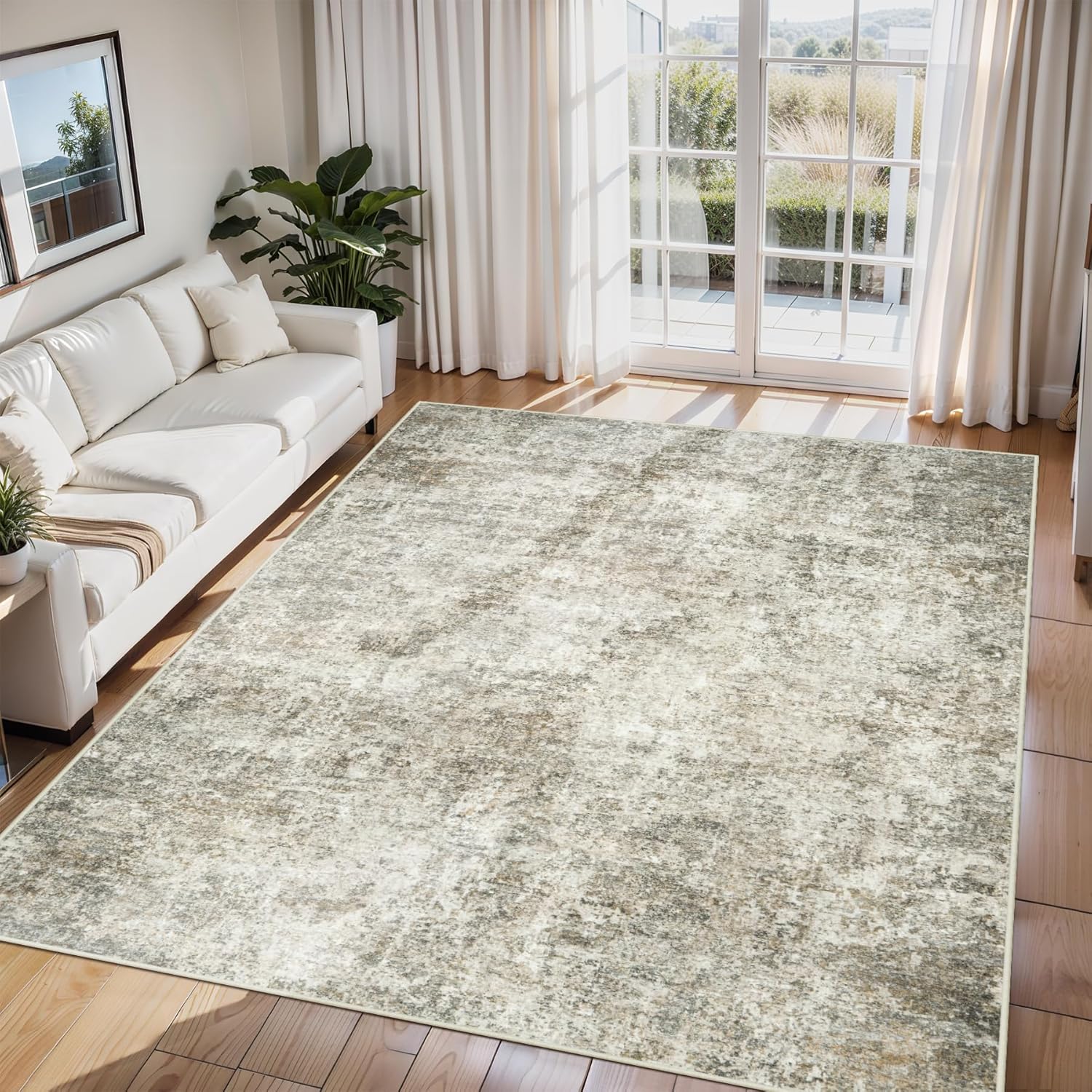 6x9 Area Rugs for Living Room: Abstract Non Slip Beige Brown