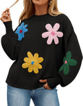 ZESICA Long Puff Sleeve Sweater - Soft Ribbed Flower Pullover