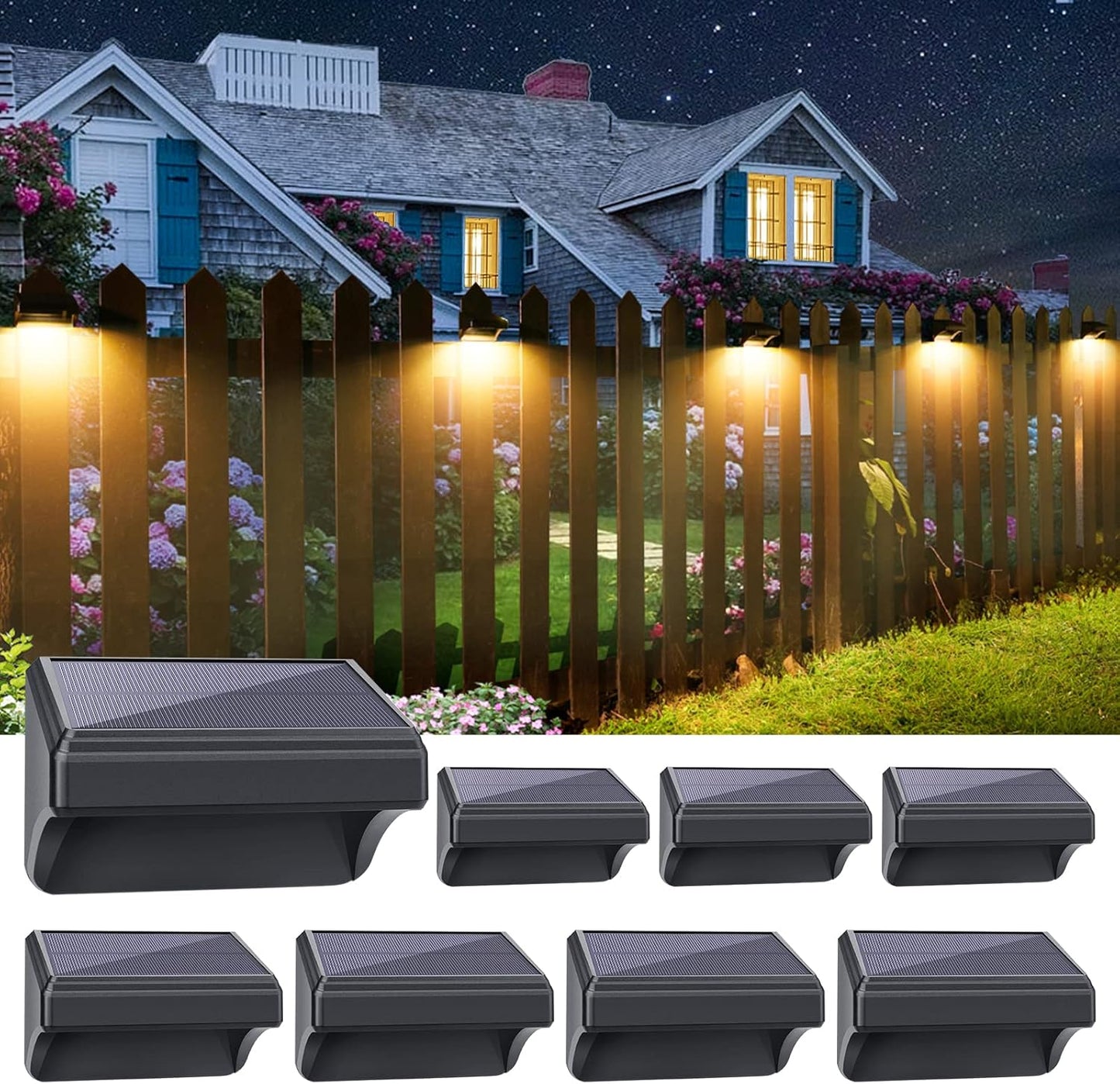 Aulanto Solar Fence Lights 8 Pack with 10 Color Modes for Outdoor