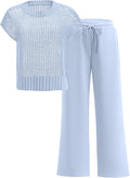 Women Two Piece Crochet Sheer Knit Sweater Set - Loose Fit Travel Wear