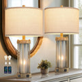 Farmhouse Table Lamps Set of 2 for Living Room - Dual USB & Nightlight