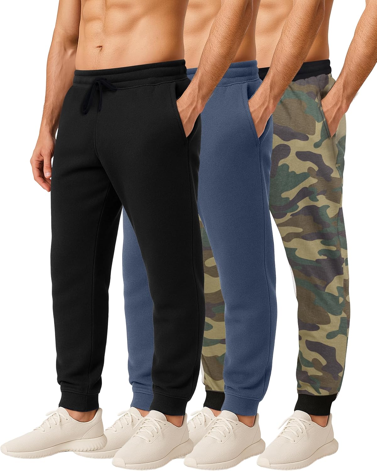 Real Essentials Men's Jogger Sweatpants 3 Pack for Comfort