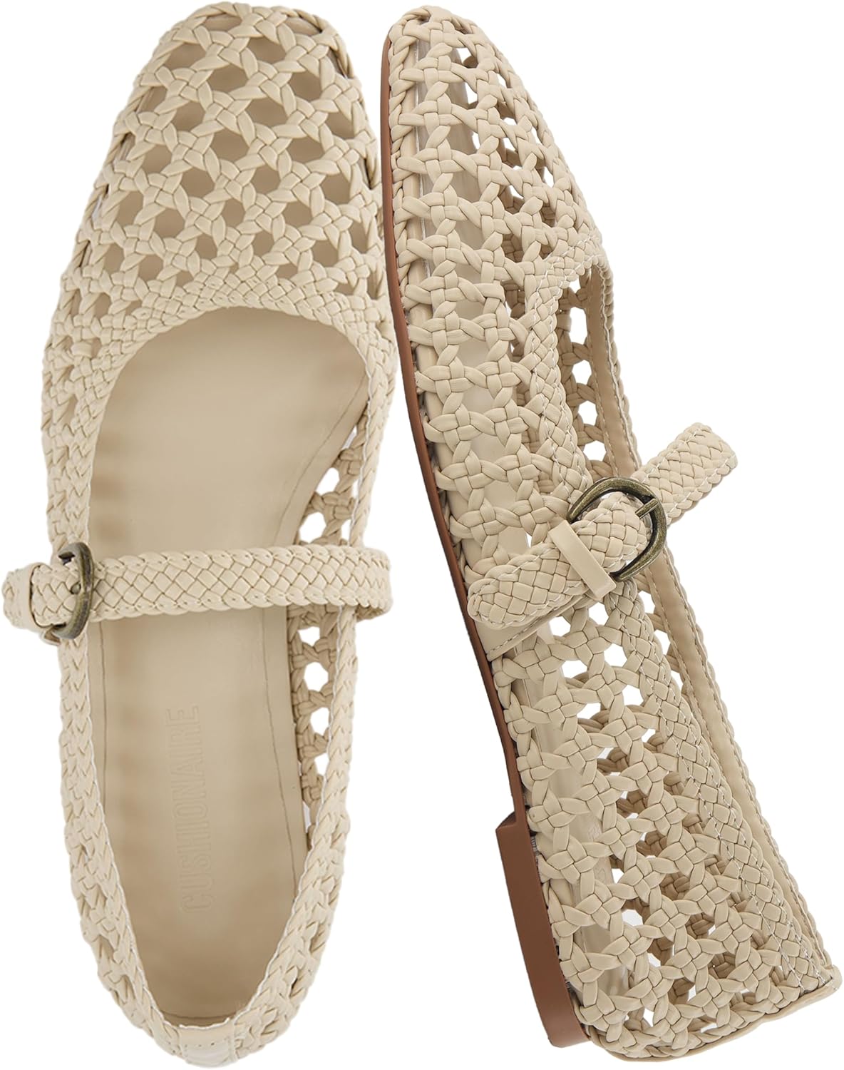 CUSHIONAIRE Weston Womens Hand Woven Ballet Flats with Strap