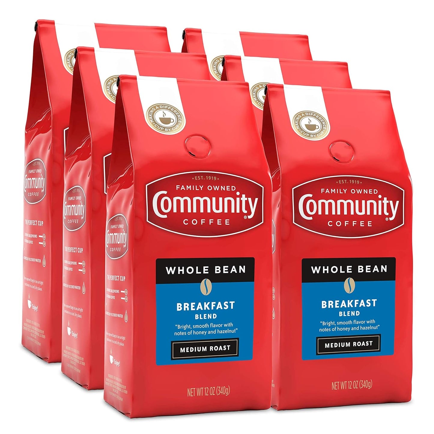 72oz Community Coffee Breakfast Blend Whole Bean x6
