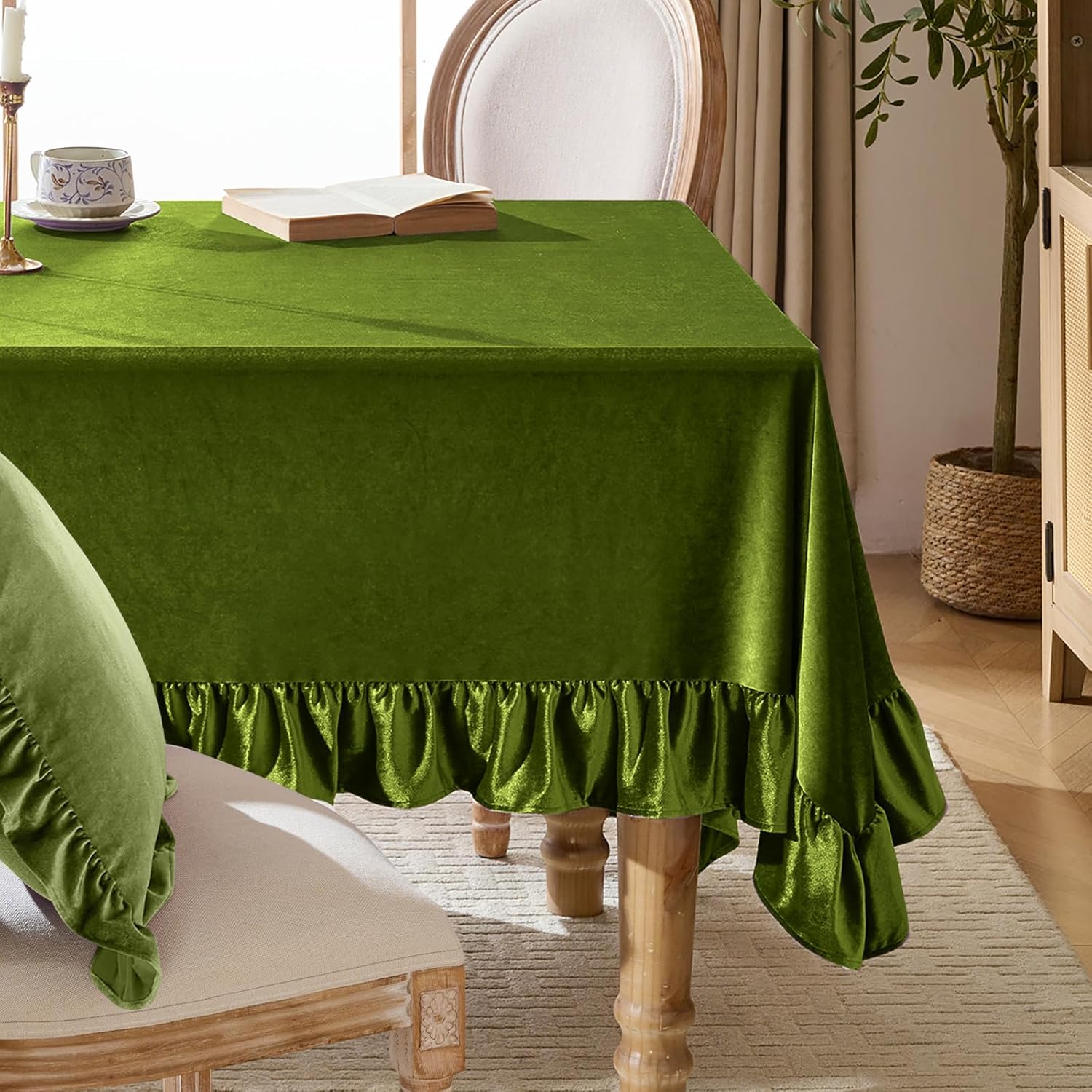 KKJIAF Olive Green Velvet Tablecloth for Elegant Events