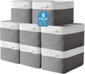 meekoo 8 Pack Gray White Collapsible Fabric Storage Bins - 15 x 11 x