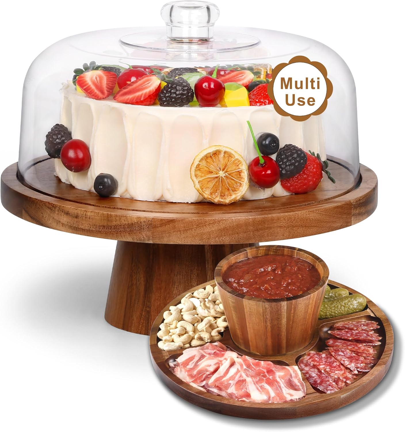 Bellsal Acacia Wood Cake Stand with Lid - Elegant 12in Display